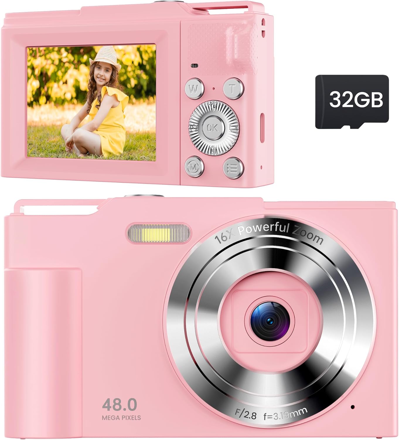 Digital Camera for Kids: Pink Camera for Teens – Christmas Birthday Gifts for Girls 8-10 – 16X Zoom Shoot Cam for Ages 8-13 – Compact Camera for 6 7 8 9 10 Years Old- Toys for Kid Children Toddler